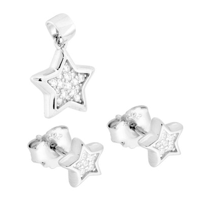 Parure Set Orecchini E Ciondolo Stella Con Cubic Zirconia Bianchi In - Foto 11