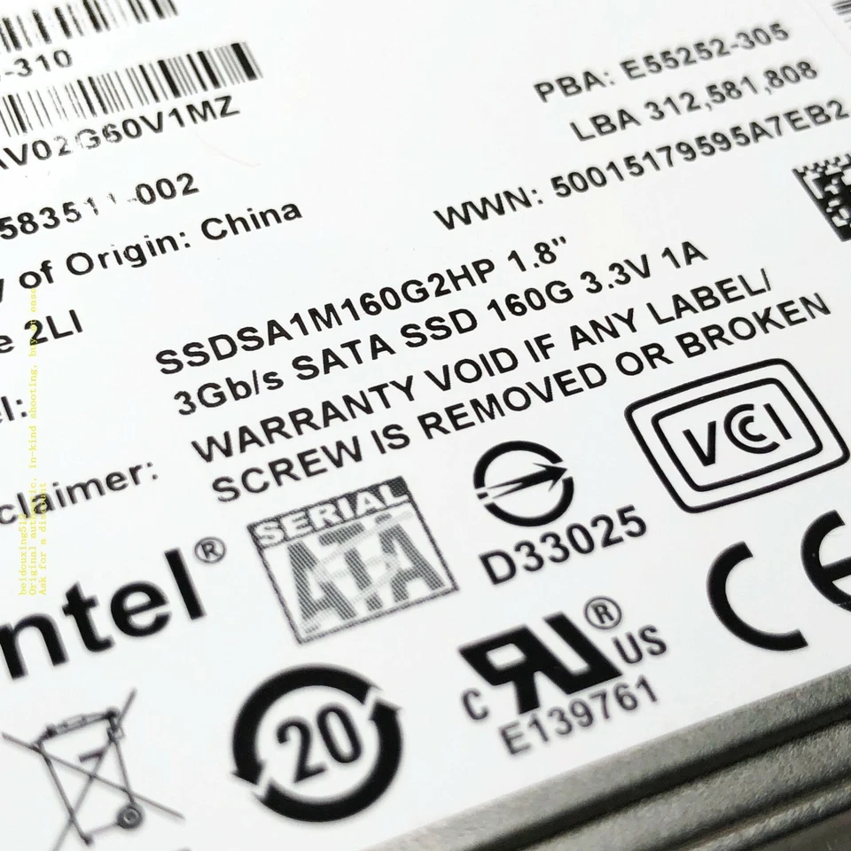 SSDSA1M160G2HP 1.8" 598782-001,600464-001,583511-001 160GB Micro-SATA uSATA SSD - Image 2 of 4