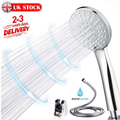 Universal High Turbo Pressure Chrome Shower Head Hose Set Water Saving ...