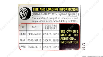 #ad Tire Pressure Label For 2006 Saab 9 2X 32010778 AA Genuine OEM $1.36
