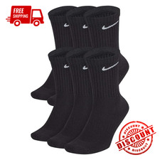 Nike Crew Socks 6 Pair Cotton Black Everyday NEW SX7666-010 Men  s Medium 6-8