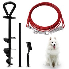 Dog Tie Out Cable and Stake - 30 Ft Heavy Dog Yard Leash - O Style Stake for ...