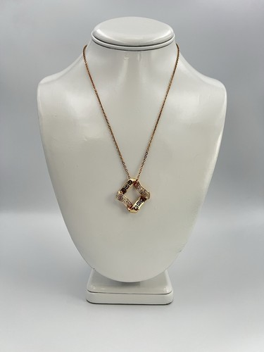 18K Gold Plated Chain Necklace Greek Key Pendant Glass Rhinestone Casual Dainty - Picture 4 of 10