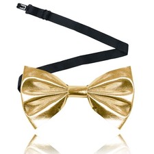 PU Leather Bow Ties for Men Adjustable Solid Color Bowtie for Men Pre-tied Gold