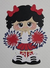 Cheerleader Standing Black Hair Red/Blue. Scrapbook, Card Making Paper Piecing