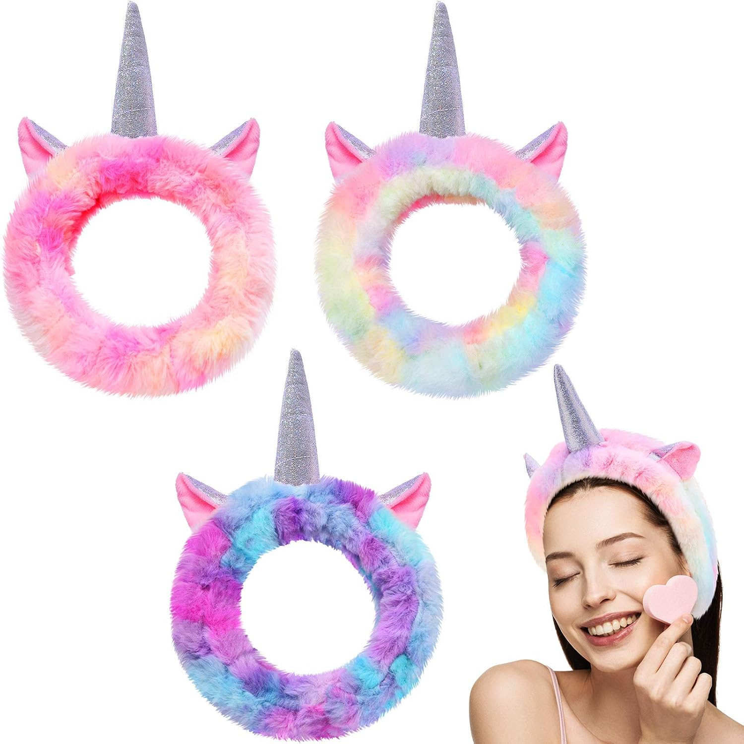 3-Piece Unicorn Headband Set for Spa Showers and Makeup