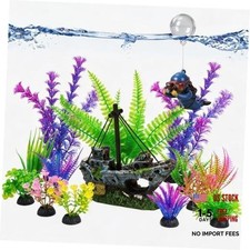 Fish Tank Decorations & Aquarium Plastic Plants Accessories Set | 13 Soft