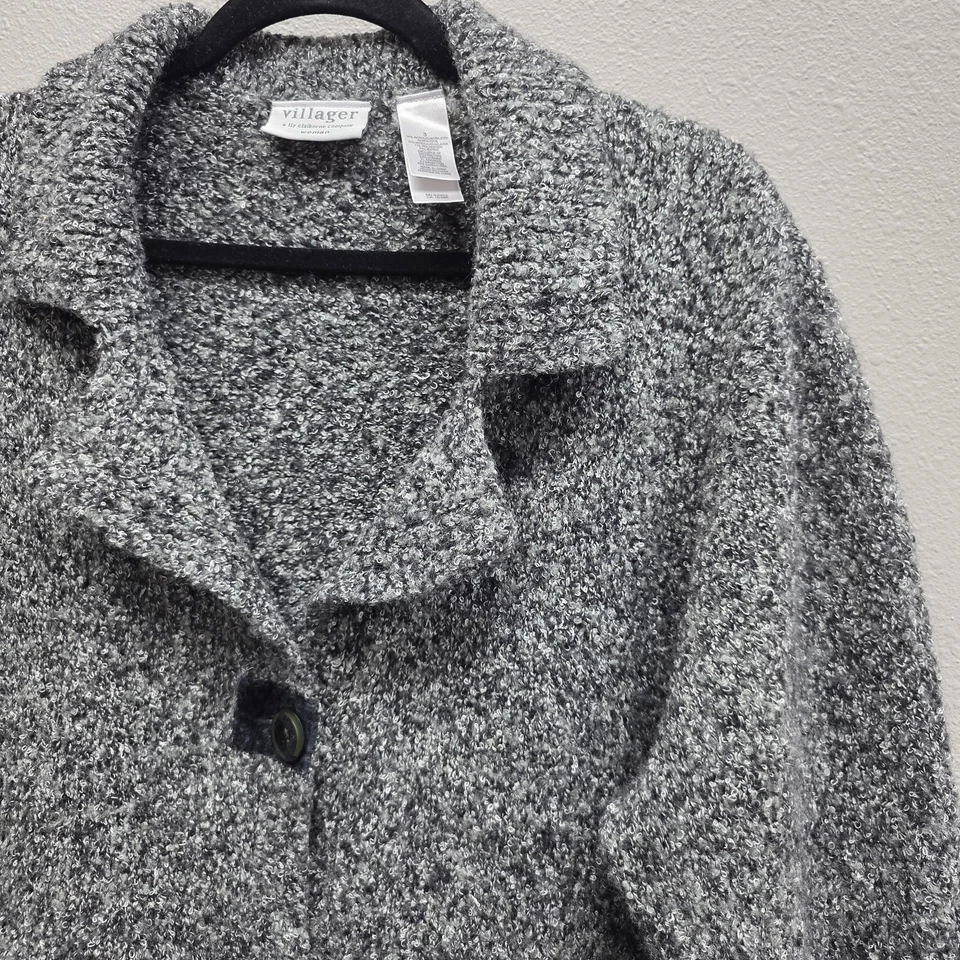 Suéter Villager Liz Claiborne Mujer 3X Gris Boucle Botón Frontal Cárdigan Foto 2 de 4
