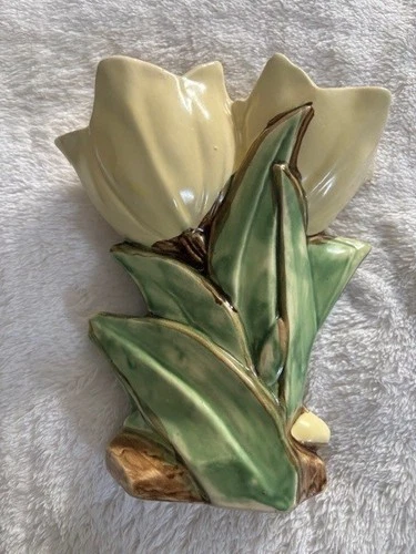 Vintage 1950s MCCOY POTTERY Double YELLOW TULIP Vase 8" Tall MCM USA Ceramic ART