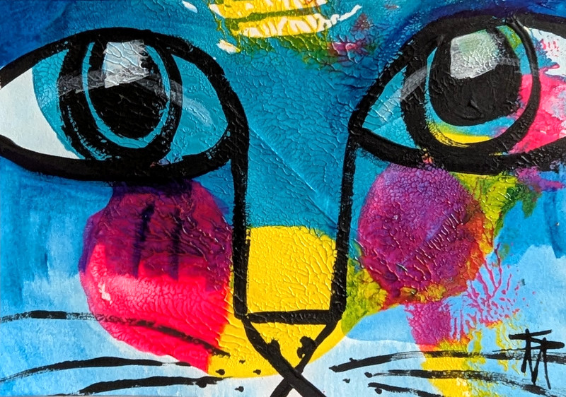 ACEO Cat Painting Abstract Original Expressionism Modern Art By Samantha McLean