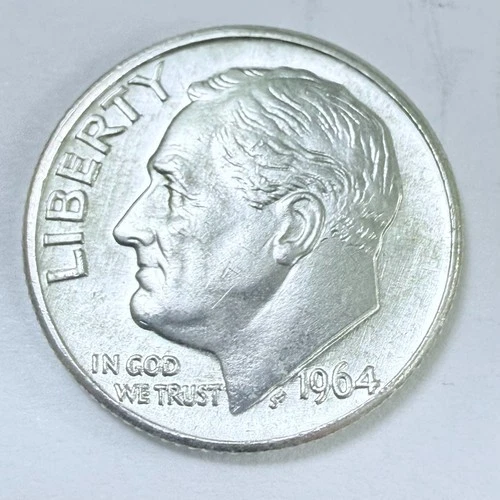 1964 D Roosevelt Dime 90% Silver 10c US Coin, AU ABOUT UNCIRCULATED  #6991