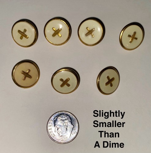 Vintage ( 7 ) Ornate Metal Gold X Design Shank Button With Beige Plastic Dime Sz