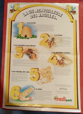 Sehr seltenes Lehrplakat Meli Park Vintage 80er Honig Bienen Werbung 