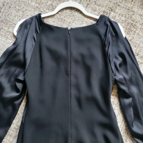 Elie Tahari Black Silk Satin Dress Long Sleeves Shift Business Casual Dress US 4 - Picture 7 of 11