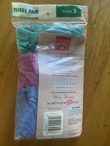 Hanes Her Way Hi-Cut Cotton 1994 3 Pack Brief Panty Size 5 Colors - Picture 2 of 4