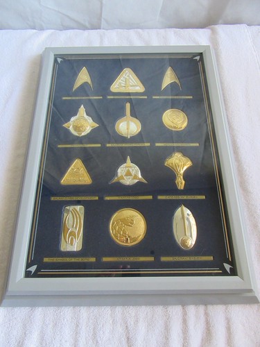 Franklin Mint Star Trek Insignia Badges Sterling Silver & 24k Gold Set W/ Frame