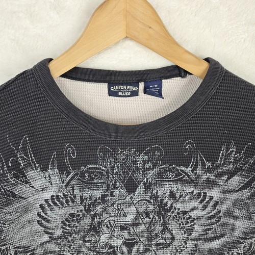 Vintage Y2K Demon Graphic Canyon River Blues Thermal Long Sleeve Shirt Medium - Picture 4 of 9
