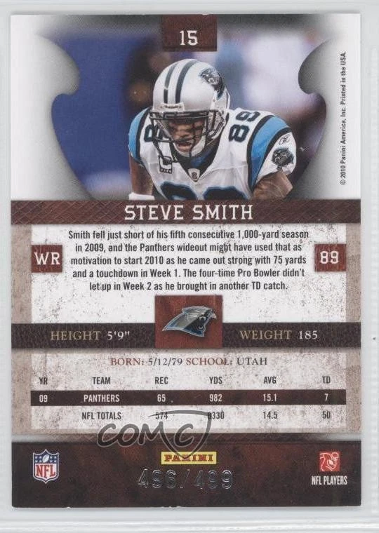 2010 Panini Plates & Patches /499 Steve Smith #15 - Image 2 of 2