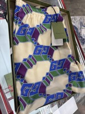 Gucci Silk Bermuda Geometric Logo Drawstring Shorts Multicolor Red Blue White 50