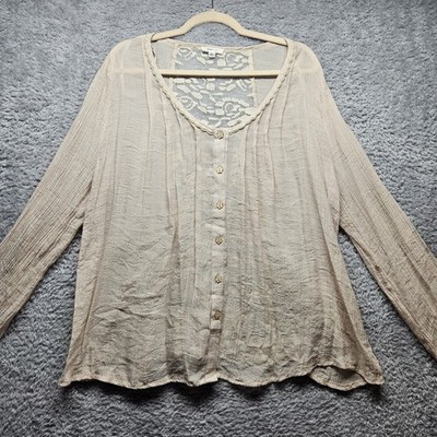 Mine Too Cream Lightweight Lace Blouse Womens Size 3XL Button Down Sheer