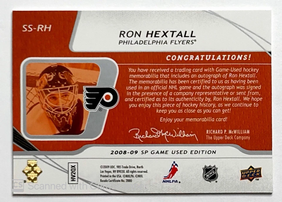 2008-09 SP GAME USED SIGNIFICANT SWATCHES JERSEY AUTO Ron Hextall 15/50 - Image 2 of 2