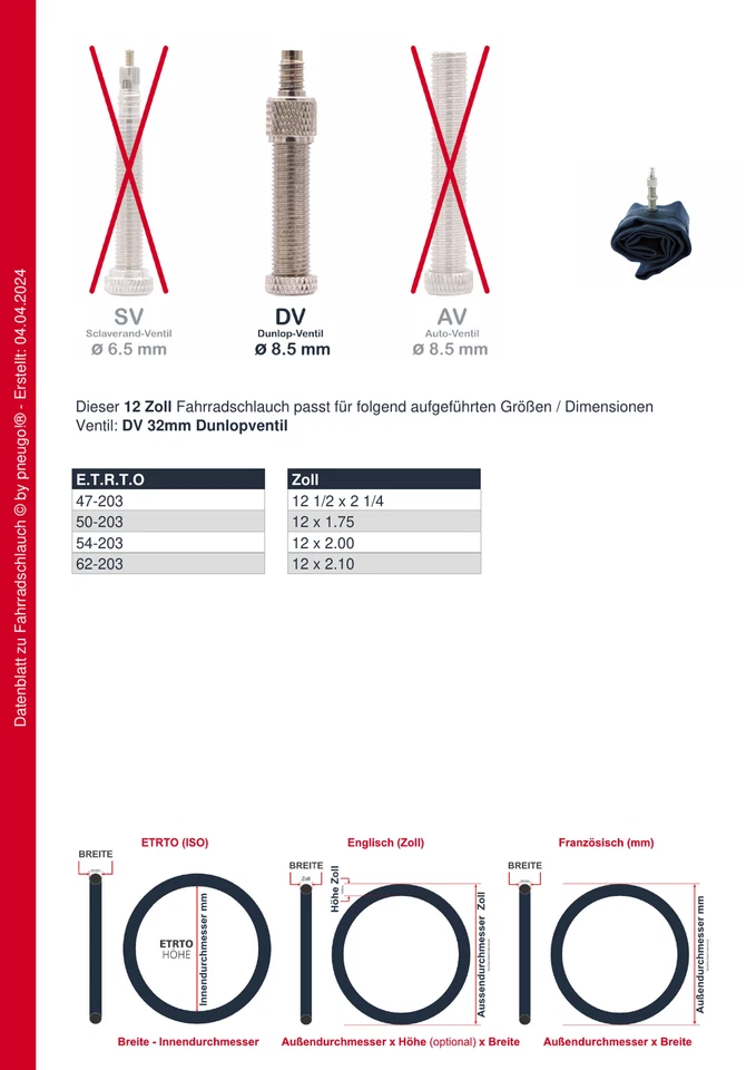 2 x tuyau de vélo Schwalbe 12 pouces valve de flash 47-203/62-203 + lève-pneu - Photo 4/4