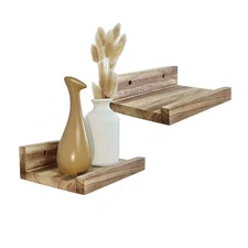 Mini Floating Shelves, Small Natural Wooden Display Wall Shelf for Picture Le...