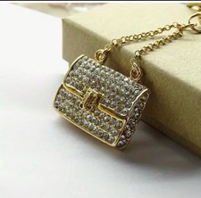 White PURSE Bling Rhinestone Keychain or Charm Key - Makes a great Gift NEW