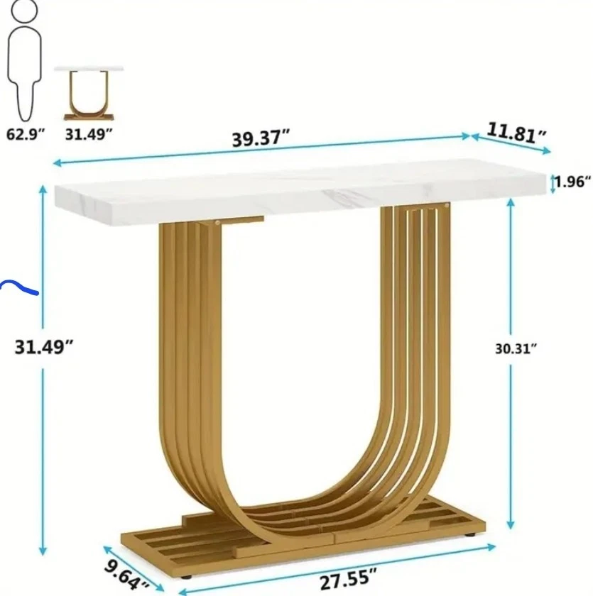 Console Table Golden Sturdy U-Metal Legs And White Faix Marble Top-Easy Assembly - Image 3 of 4