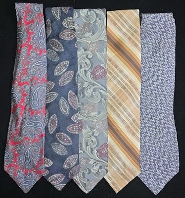Men's Neck Tie Silk Ties Vtg Lot of 5  Armani, Wimbley, Clairborne, Eaton, 56x3