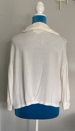 MICHAEL KORS WOMENS OFF WHITE/CREAM DRAPED CROPPED OPEN FRONT CARDIGAN SIZE LARG - Picture 2 of 7