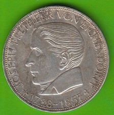 Coin Silver BRD 5 Deutsche Mark 1957 J Eichendorff In Vz NSWLEIPZIG