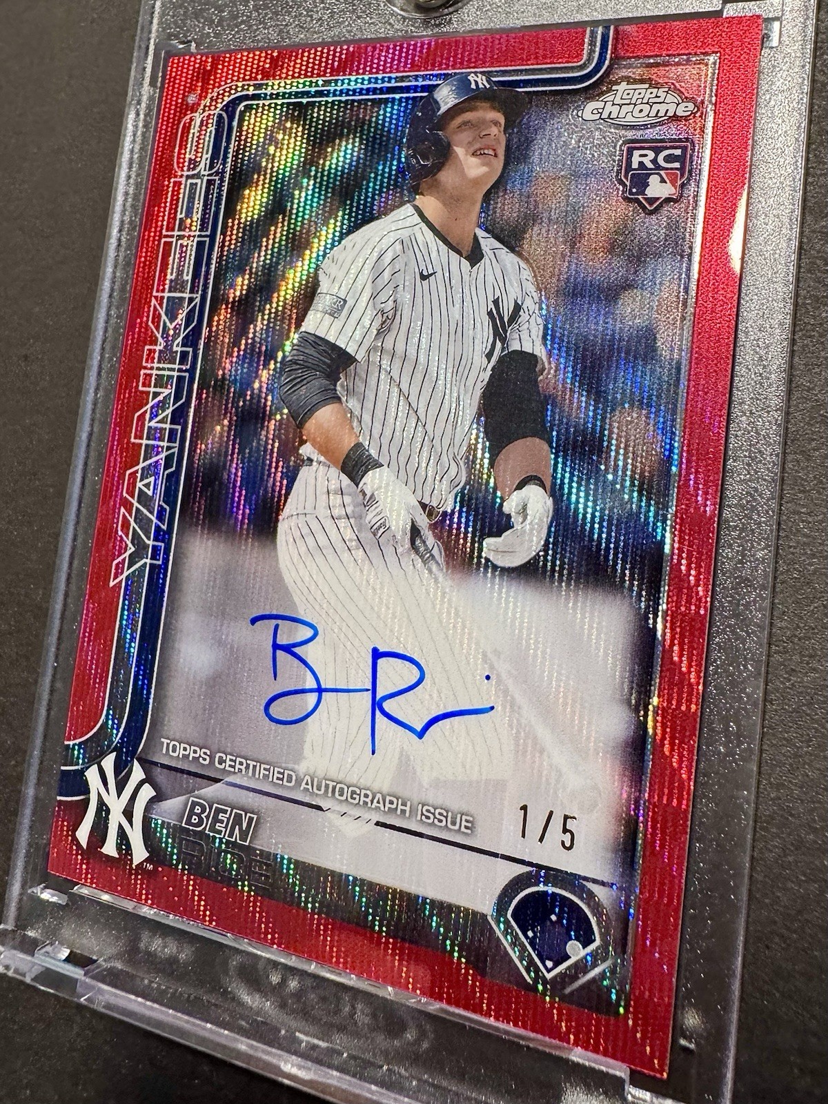 2025 Topps Chrome Red Wave Refractor Ben Rice Rookie Auto 1/5 RC SSP Yankees
