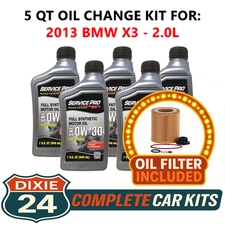 Fits: 2013 BMW X3 2.0L 6,000 Mile Synthetic Oil & Filter Kit (0W-30)