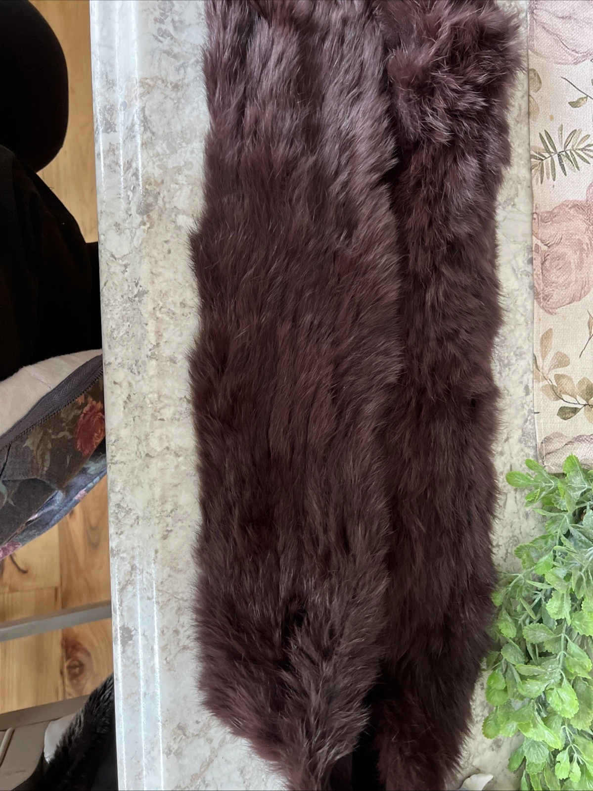 VINTAGE Classy LORENZO Rabbit Fur Scarf Burgundy Classic 60x 5