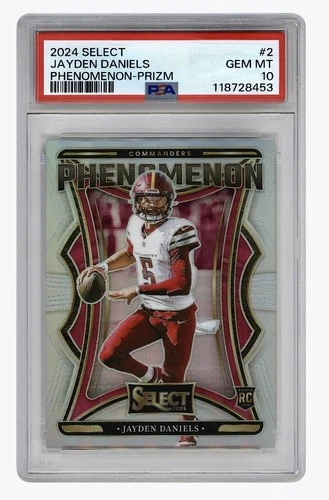 2024 Panini Select Jayden Daniels RC PSA 10 Phenomenon Prizm Commanders ￼