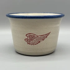 Vintage RED WING Stoneware CO. Salt Glaze Baker Crock Butter Blue Rim *CRACKED*
