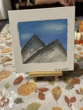 Hand Painted Art Board With Stand 6”by 5” Mountains 