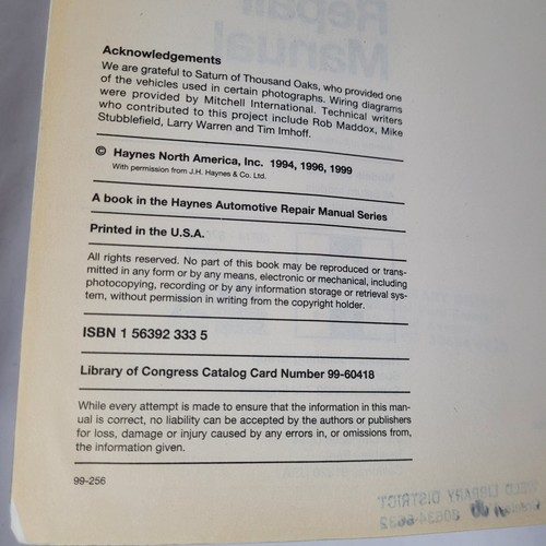 Haynes Repair Manual 87010 Saturn 1991 thru 1999 All Models - Picture 7 of 15