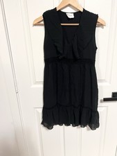Sezane Size 38 Pure 100% Silk Mini Dress Black Ruffle Front