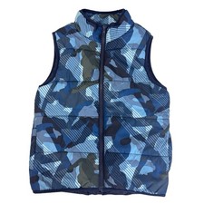 Gymboree Full Zip Puffer Vest Boys Size S 5-6 Blue Camouflage FLAW