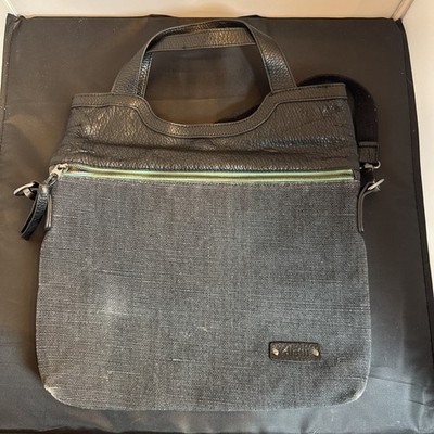Pistil Black Vinyl and Dark Heavy Canvas Textured Pattern Crossbody Bag