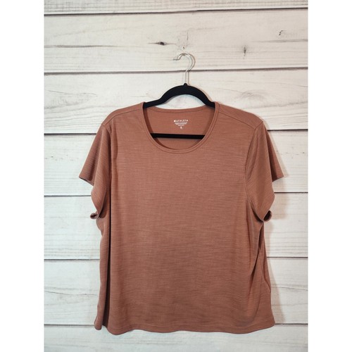 Athleta Womens Beige Brown Solid Ribbed Scoop Neck Short Sleeve T-Shirt Size XL