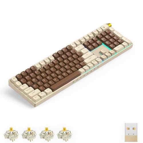 ROYALAXE R100 Mechanical Keyboard Gateron G Pro 3.0 Yellow Switch - Lava Brown - 第 1/3 張圖片