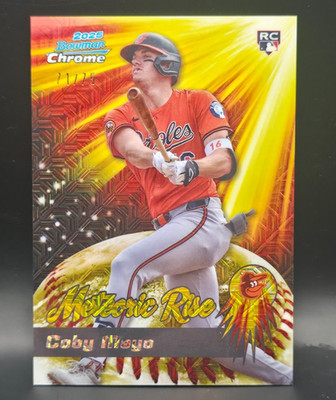 2025 Bowman Chrome Mega Coby Mayo Meteoric Rise /75 yellow Mojo #MR-22 - Orioles