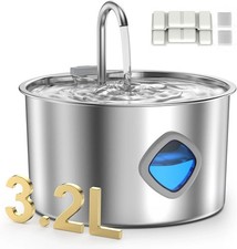 Stainless Steel Cat Water Fountain 3.2L Pet Drinking Fountain Dispenser for Cats