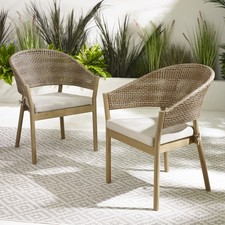 **Seconds** Asa 2 x Wood & Wicker Outdoor Dining Chairs + Cream Cushion