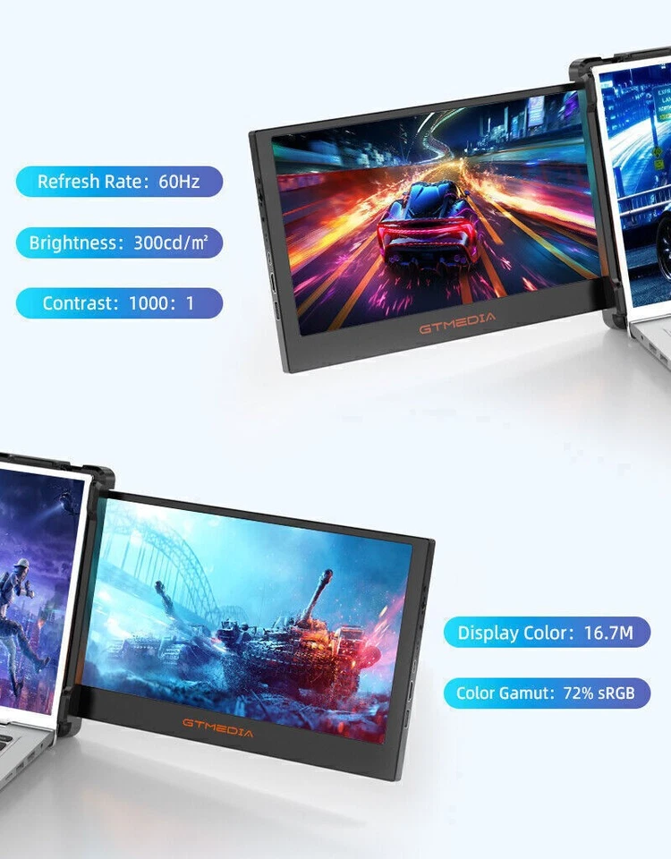 Dual Portable Triple Fold 1080P IPS FHD Monitor Screen Extender For Most Laptops - Image 3 of 4