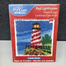 J P Coats Red Lighthouse Latch Hook Kit 12x12 Art 25124 Nautical Rug Craft NEW