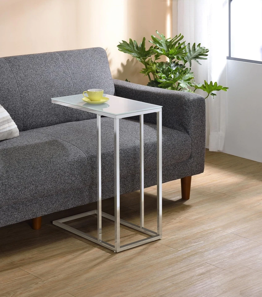 Mesa de lanche de vidro cromada e branca - Imagem 2 de 4